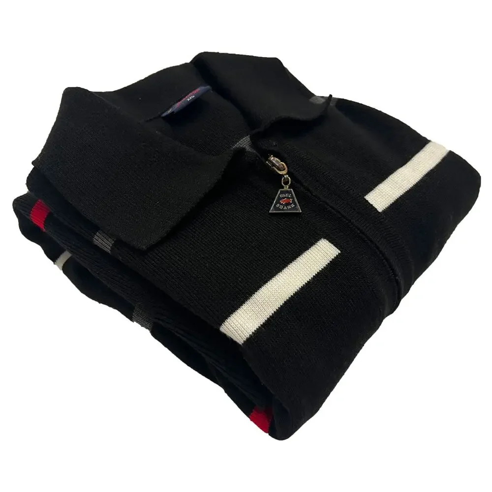 Paul & Shark Yachting Mens XXL Black Striped Quarter Zip Cotton Sweater Italy